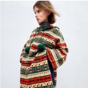 ZARA Wool Blend Hooded Poncho with Side Slits